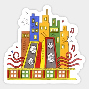 colourful buildings, indian style, phad painting, handmade Sticker